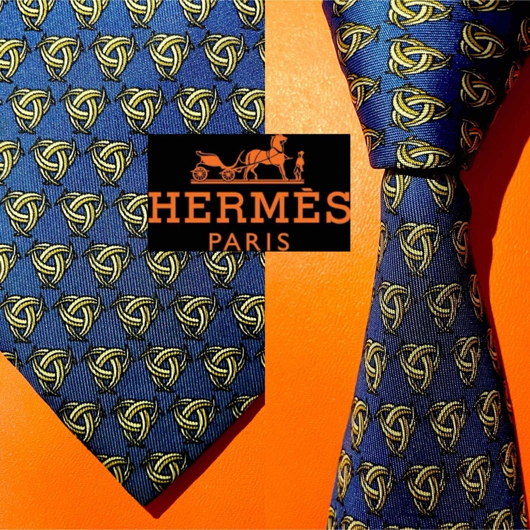 Hermes(エルメス)の 【貴賓三つ爪総柄】240エルメス　ネクタイ　HERMES フランス製 ネイビー メンズのファッション小物(ネクタイ)の商品写真