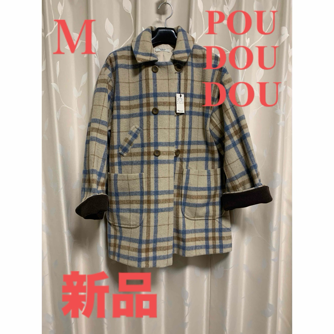POU DOU DOU(プードゥドゥ)のPOU DOU DOUピーコート　新品　Mサイズ　チェック柄　美品 レディースのジャケット/アウター(ピーコート)の商品写真