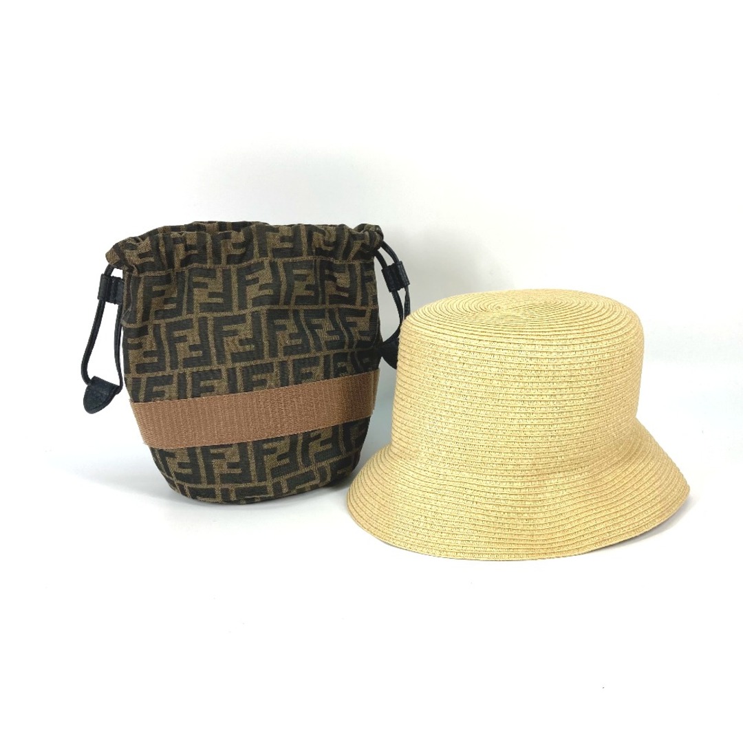 FENDI(フェンディ)のフェンディ FENDI AIJE RAFFIA BUCKET Hat バケットハット＆巾着バッグ FXQ891 ハンドバッグ ハット帽 帽子 バケットハット ボブハット ハット レザー ベージュ 未使用 レディースの帽子(ハット)の商品写真