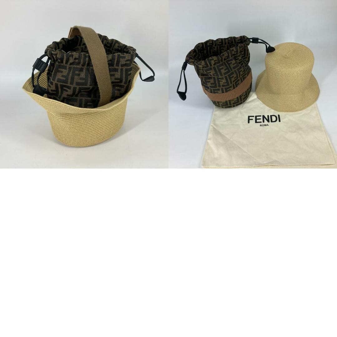 FENDI(フェンディ)のフェンディ FENDI AIJE RAFFIA BUCKET Hat バケットハット＆巾着バッグ FXQ891 ハンドバッグ ハット帽 帽子 バケットハット ボブハット ハット レザー ベージュ 未使用 レディースの帽子(ハット)の商品写真