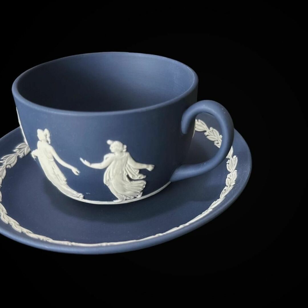 WEDGWOOD(ウェッジウッド)の★ウェッジウッド★ ジャスパー カップ&ソーサー ポートランドブルー ネイビー インテリア/住まい/日用品のキッチン/食器(グラス/カップ)の商品写真