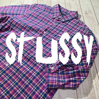 ステューシー(STUSSY)の【Stussy】ステューシー 七分袖 フランネルシャツ ピンクチェック Mサイズ(シャツ)