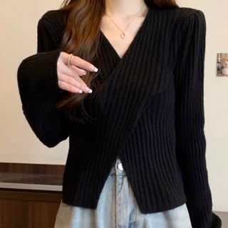 Vネック 春 リブニット カシュクール 長袖 トップス ZARA dholic等(カットソー(長袖/七分))