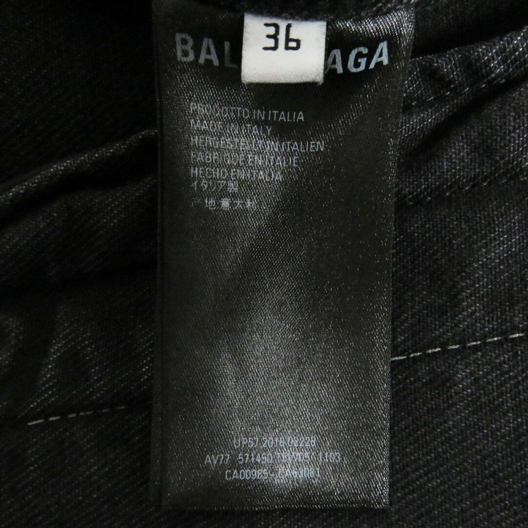 Balenciaga(バレンシアガ)の美品□18AW BALENCIAGA/バレンシアガ 571450 レインボーロゴ刺繍 ロゴボタン カットオフ デニムジャケット/Gジャン 黒 36 伊製 正規品 メンズのジャケット/アウター(Gジャン/デニムジャケット)の商品写真