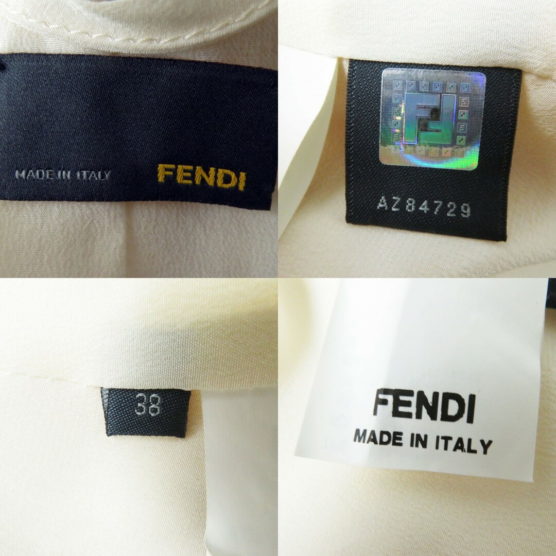 FENDI(フェンディ)の美品◎正規品 国内正規品 FENDI フェンディ レディース 襟ミンク付き BIGボタン シルク混 ロングコート アイボリー 38 毛皮 イタリア製 レディースのジャケット/アウター(ロングコート)の商品写真