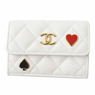 シャネル(CHANEL)の良品◎シャネル AP3081 レディース マトラッセ キャビアスキン スモール フラップウォレット／コンパクト財布 ホワイト 箱・保管袋付き(折り財布)