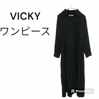 ビッキー(VICKY)の【Vicky】ビッキー　長袖ワンピース 黒　Fサイズ　腰ひも 襟  袖ボタン(ロングワンピース/マキシワンピース)