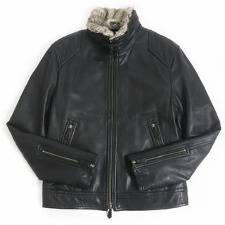 バーバリーブラックレーベル(BURBERRY BLACK LABEL)の美品□BURBERRY BLACK LABEL/バーバリーブラックレーベル 襟ラビットファー ラムスキン 中綿入り レザージャケット ブラック M 正規品(レザージャケット)