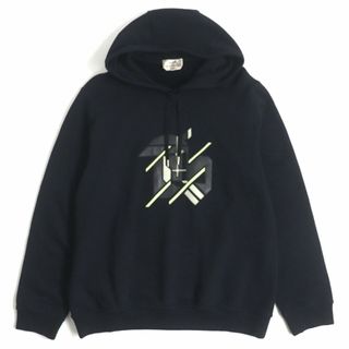 エルメス(Hermes)の未使用▼23SS エルメス シュヴォー・アン・シンメトリー ホース ラムレザーパッチ フーディ/スウェットパーカー 紺 XXL メンズ 伊製 正規品(パーカー)