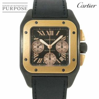 カルティエ(Cartier)のカルティエ Cartier サントス100 クロノグラフ XL コンビ W2020004 メンズ 腕時計 ブラック 文字盤 K18PG 自動巻き Santos 100 VLP 90225898(腕時計(アナログ))