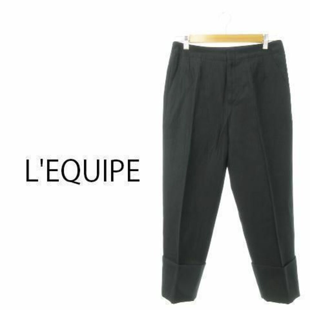 L'EQUIPE(レキップ)のレキップ ワイドパンツ テーパード クロップド 麻混 黒 230726AH7A レディースのパンツ(カジュアルパンツ)の商品写真