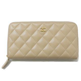 シャネル(CHANEL)のCHANEL シャネル 財布 長財布 ロングウォレット クラシック ロング ジップ ウォレット キャビアスキン ココマーク キルティング マトラッセ ゴールド金具 AP0242 ベージュ ゴールド 【レディース】【中古】(財布)