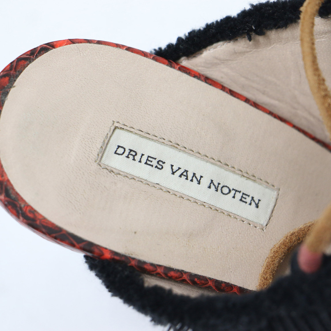 DRIES VAN NOTEN(ドリスヴァンノッテン)のDRIES VAN NOTEN ドリスヴァンノッテン サンダル ヒールサンダル レッド ブラック サイズ:39(25.0cm) ストラップ 貝 型押し レザー イタリア製 ブランド シューズ 靴【レディース】【中古】 レディースの靴/シューズ(サンダル)の商品写真