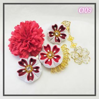 C109 つまみ細工 桜 髪飾り ヘアクリップ 3個セット 卒業式 袴(和装小物)