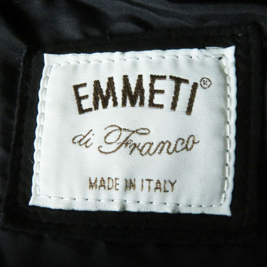 EMMETI(エンメティ)の美品◎正規品 イタリア製 EMMETI エンメティ レディース 美シルエット ラムファー使い ノーカラー ロングダウンコート ブラック 黒 38 レディースのジャケット/アウター(ダウンコート)の商品写真