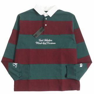 ウィンダンシー(WIND AND SEA)の未使用品●ウィンダンシー×ゴッドセレクション Rugby Shirt WDS-XXX-21A-06 ボーダー ラグビーシャツ グリーン×ボルドー M 正規品 メンズ(ポロシャツ)