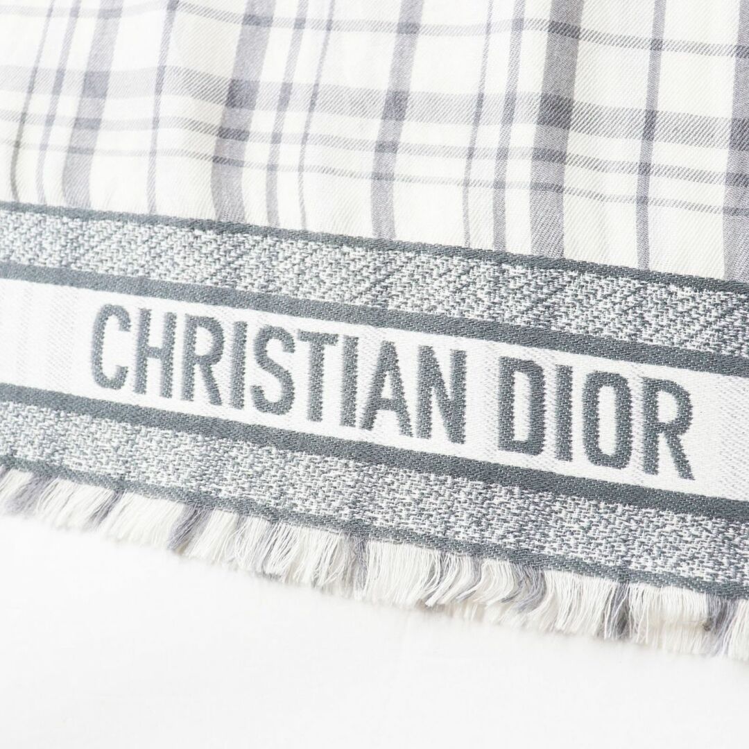 Dior(ディオール)の極美品◎正規品 イタリア製 DIOR ディオールオム メンズ カシミヤ×シルク ストール／ショール／マフラー ホワイト×グレー チェック柄 メンズのファッション小物(マフラー)の商品写真