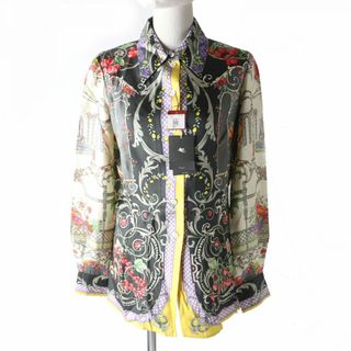 エトロ(ETRO)の未使用品★ETRO エトロ 14320 OrtoBotanico ロゴボタン付き 総柄 シルク100％ 長袖 シャツ マルチ 38 伊製 美シルエット◎ タグ付き(シャツ/ブラウス(長袖/七分))