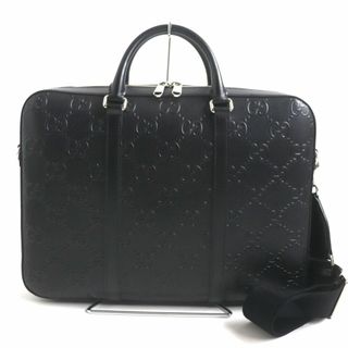 グッチ(Gucci)の極美品▼GUCCI グッチ 658573 GGエンボス シルバー金具 2WAY レザーブリーフケース/ビジネスバッグ ブラック 伊製 メンズ 箱・保存袋付き(ビジネスバッグ)