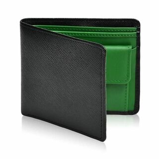 新品本革財布 メンズ 男性 高級 2つ折りサフィアーノレザー 緑 グリーン(折り財布)