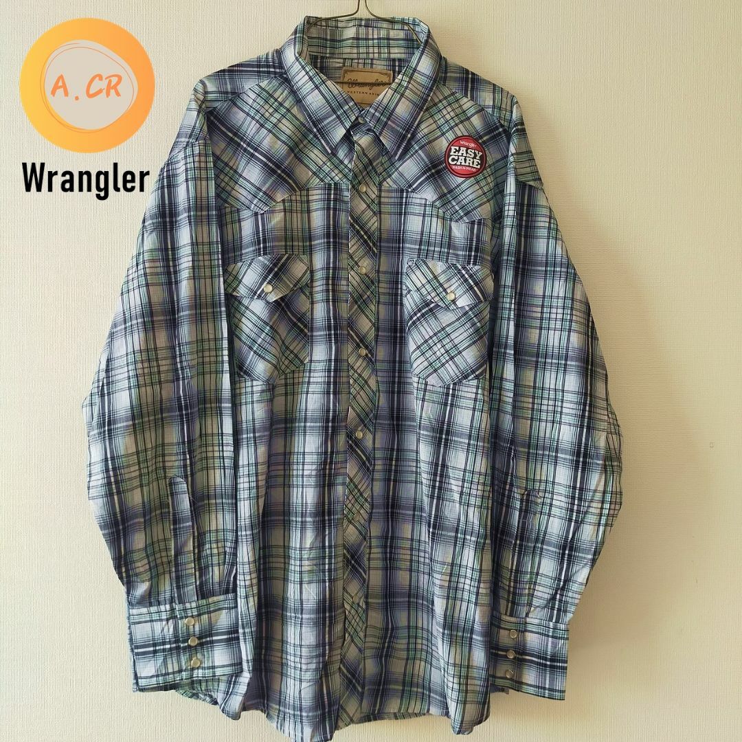 Wrangler(ラングラー)のWrangler チェック柄 ウエスタンシャツ ２XL  古着 ブルー系 メンズのトップス(シャツ)の商品写真