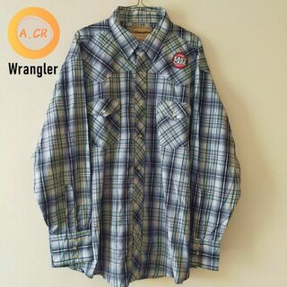 ラングラー(Wrangler)のWrangler チェック柄 ウエスタンシャツ ２XL  古着 ブルー系(シャツ)