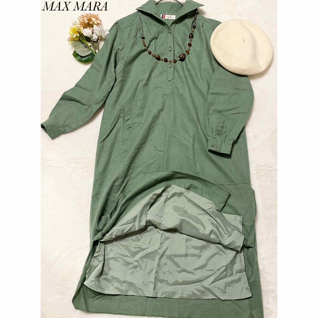 Max Mara(マックスマーラ)のMAX MARA ロングワンピース シャツワンピース 若草色 レディースのワンピース(ロングワンピース/マキシワンピース)の商品写真