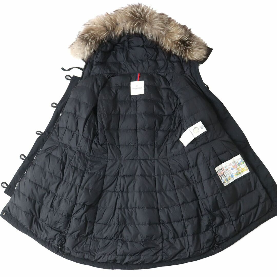 MONCLER(モンクレール)の良品△MONCLER モンクレール 17-18AW AREDHEL ダブルZIP フード・ファー・ロゴパッチ付き ダウンコート レディース ブラック 1 冬物◎ レディースのジャケット/アウター(ダウンコート)の商品写真