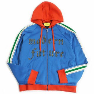 グッチ(Gucci)の美品□GUCCI/グッチ 474643 LOVED パンサー バックエンブロイダリー フーデッド トラックジャケット/ブルゾン ブルー系 XL 伊製 正規品(ブルゾン)