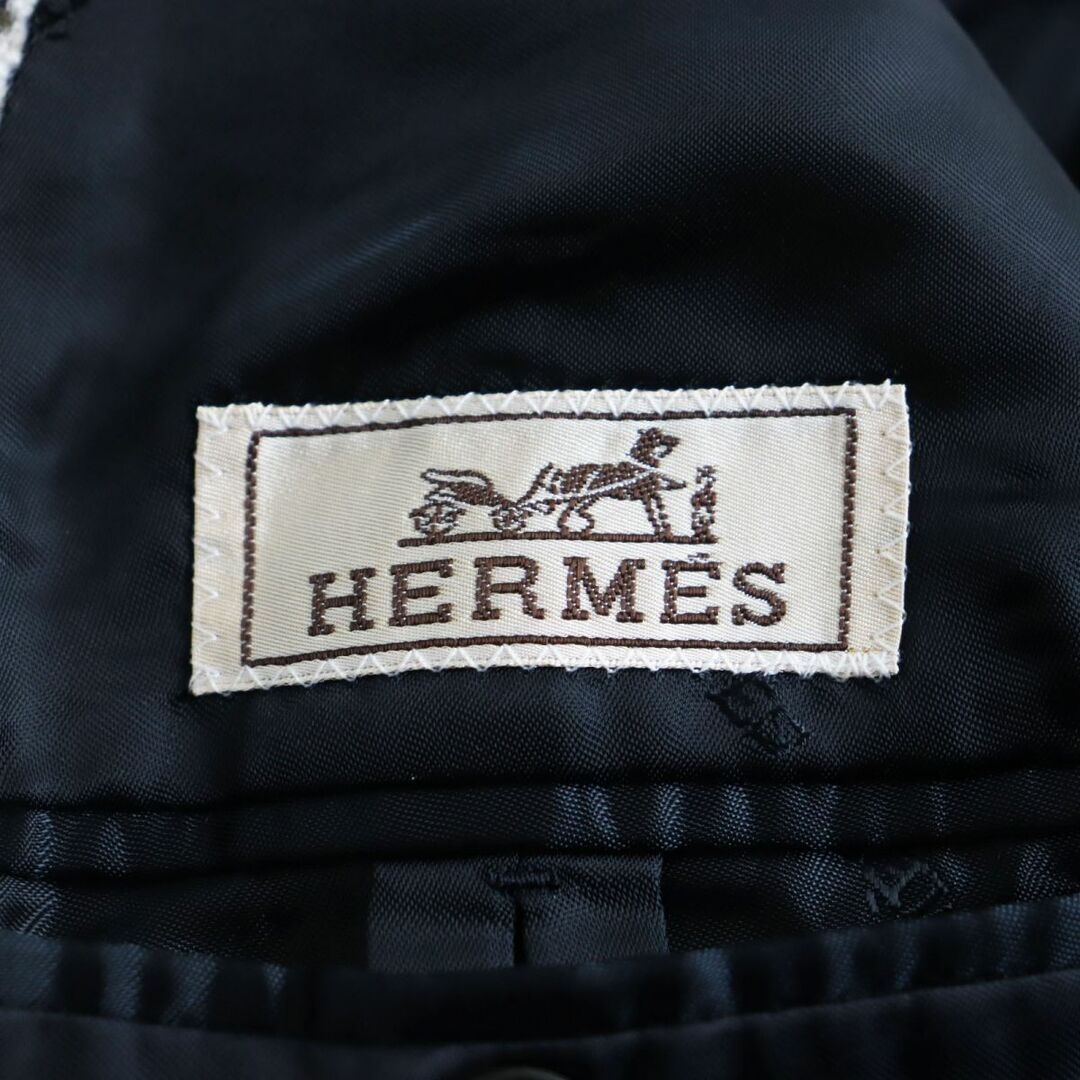 Hermes(エルメス)の未使用品●HERMES エルメス ウール100％ 厚手ツイード生地 千鳥格子柄 チェスターコート/ロングコート 茶系×オフホワイト 48 伊製 正規品 メンズのジャケット/アウター(チェスターコート)の商品写真