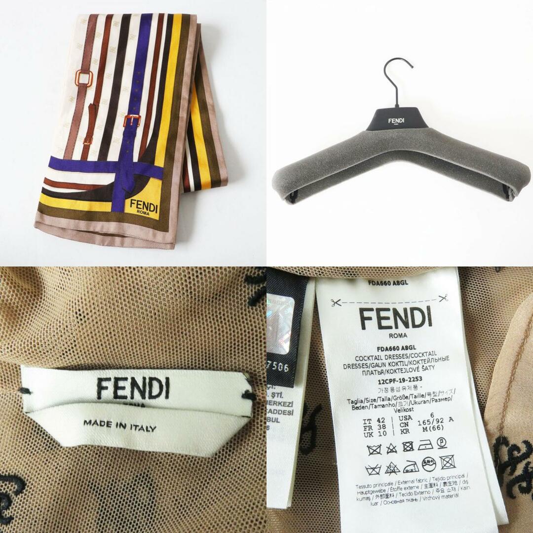 FENDI(フェンディ)の未使用品◎正規品 イタリア製 FENDI フェンディ 19AW FDA660 スカーフベルト付 Yellow Monogrammed Dress シースルー ロングワンピース 42 レディースのワンピース(ロングワンピース/マキシワンピース)の商品写真