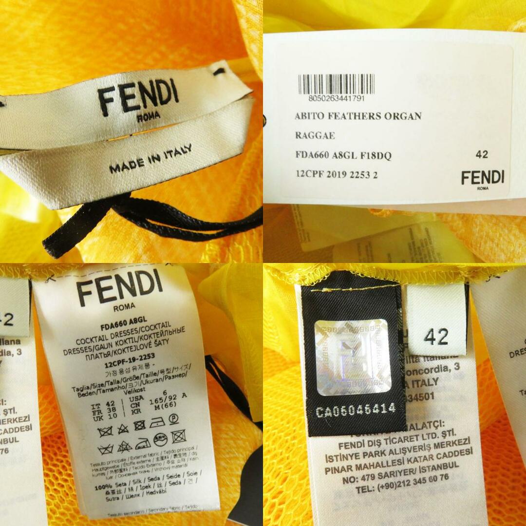 FENDI(フェンディ)の未使用品◎正規品 イタリア製 FENDI フェンディ 19AW FDA660 スカーフベルト付 Yellow Monogrammed Dress シースルー ロングワンピース 42 レディースのワンピース(ロングワンピース/マキシワンピース)の商品写真