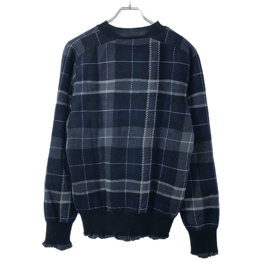 sacai(サカイ)のsacai サカイ 15AW チェック柄ウールニットセーター ネイビー 2 15-00916M メンズのトップス(ニット/セーター)の商品写真