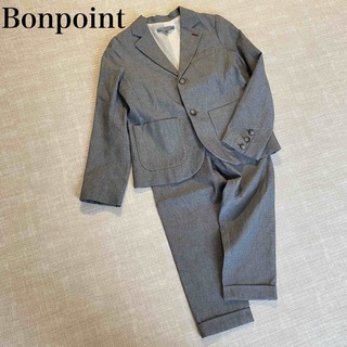 ボンポワン(Bonpoint)の【美品】ボンポワン　フォーマルスーツ　ストライプ　グレー　入学式　ダブル裾(ドレス/フォーマル)