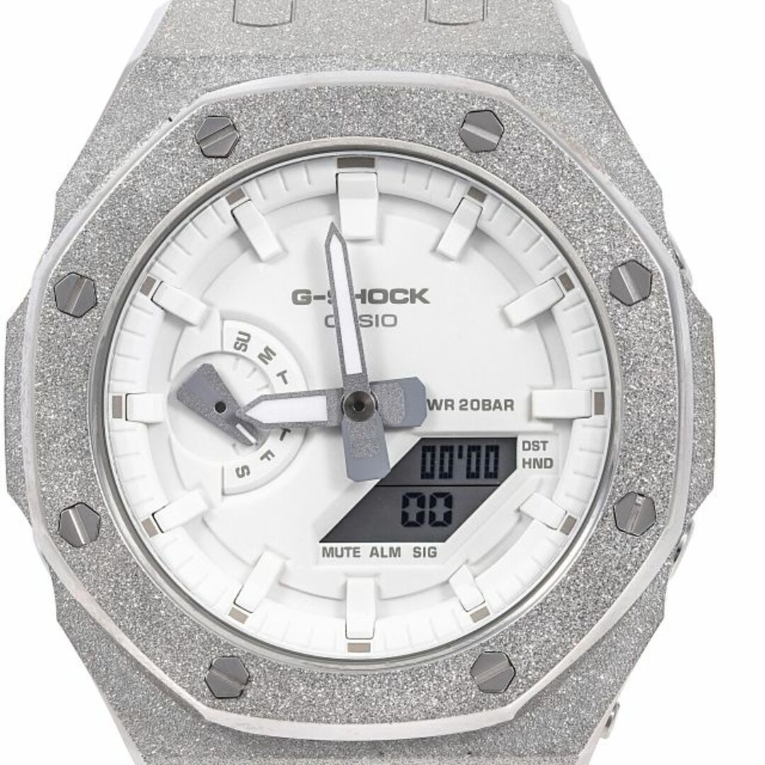 G-SHOCK(ジーショック)のG-SHOCK GA2100 メタル カスタム フロステッド ラバーバンド カシオーク ブラックベルト ステンレス製 艶消しモデル Frosted Edition CASIOAK シルバー メンズの時計(腕時計(アナログ))の商品写真