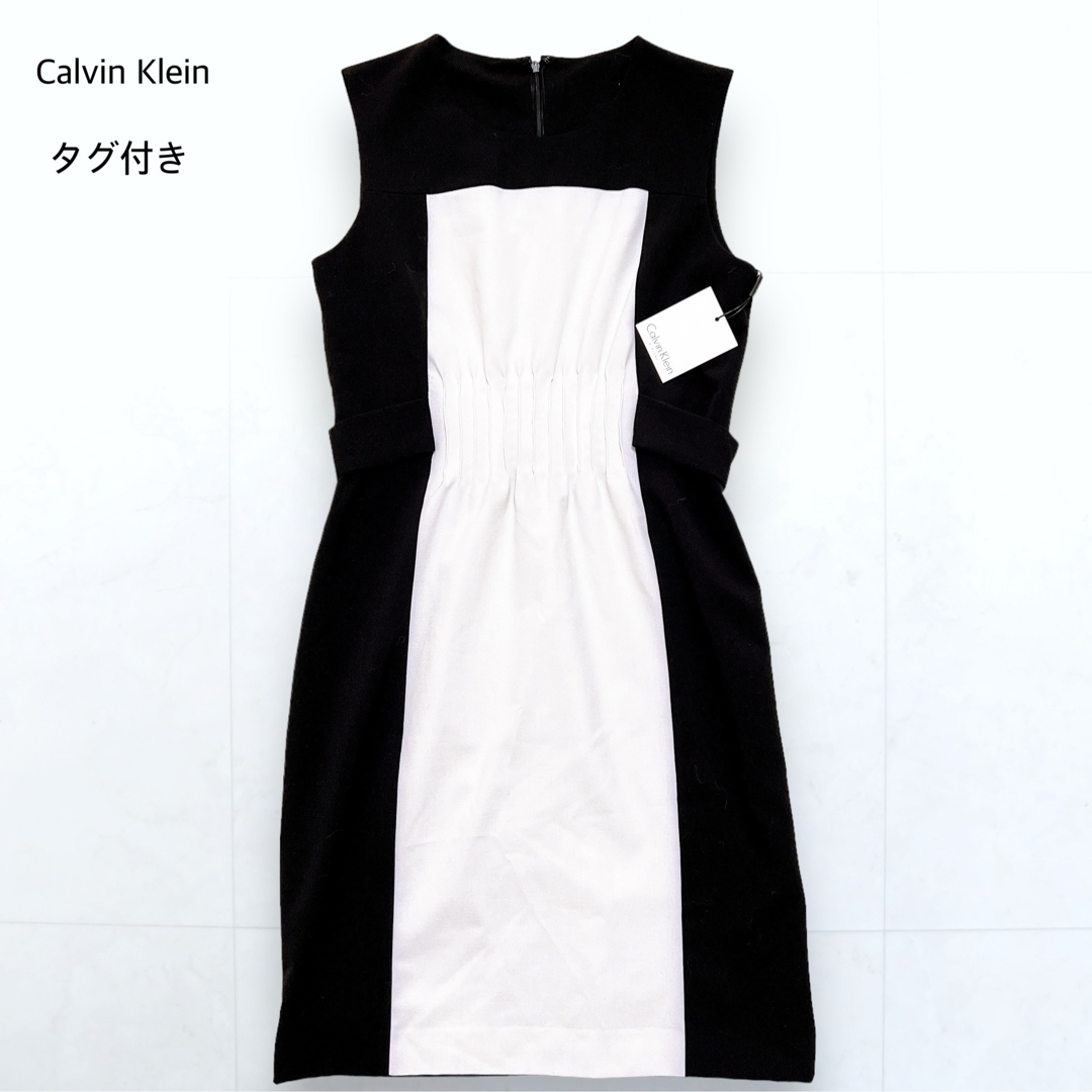 Calvin Klein(カルバンクライン)の未使用タグ付き＊Calvin Klein ワンピース ノースリーブ ギャザー 8 レディースのワンピース(ひざ丈ワンピース)の商品写真