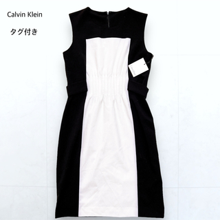 カルバンクライン(Calvin Klein)の未使用タグ付き＊Calvin Klein ワンピース ノースリーブ ギャザー 8(ひざ丈ワンピース)