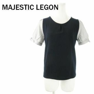 MAJESTIC LEGON - マジェスティックレゴン 半袖切替ブラウス リボン F 紺 230726AO21A