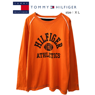 トミーヒルフィガー(TOMMY HILFIGER)のTOMMY HILFIGER　長袖Ｔシャツ　XL　オレンジ　USA古着(Tシャツ/カットソー(七分/長袖))