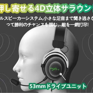 【グレー】PXN ゲーミングヘッドセット ゲーム用ヘッドホン 360°方向(ヘッドフォン/イヤフォン)