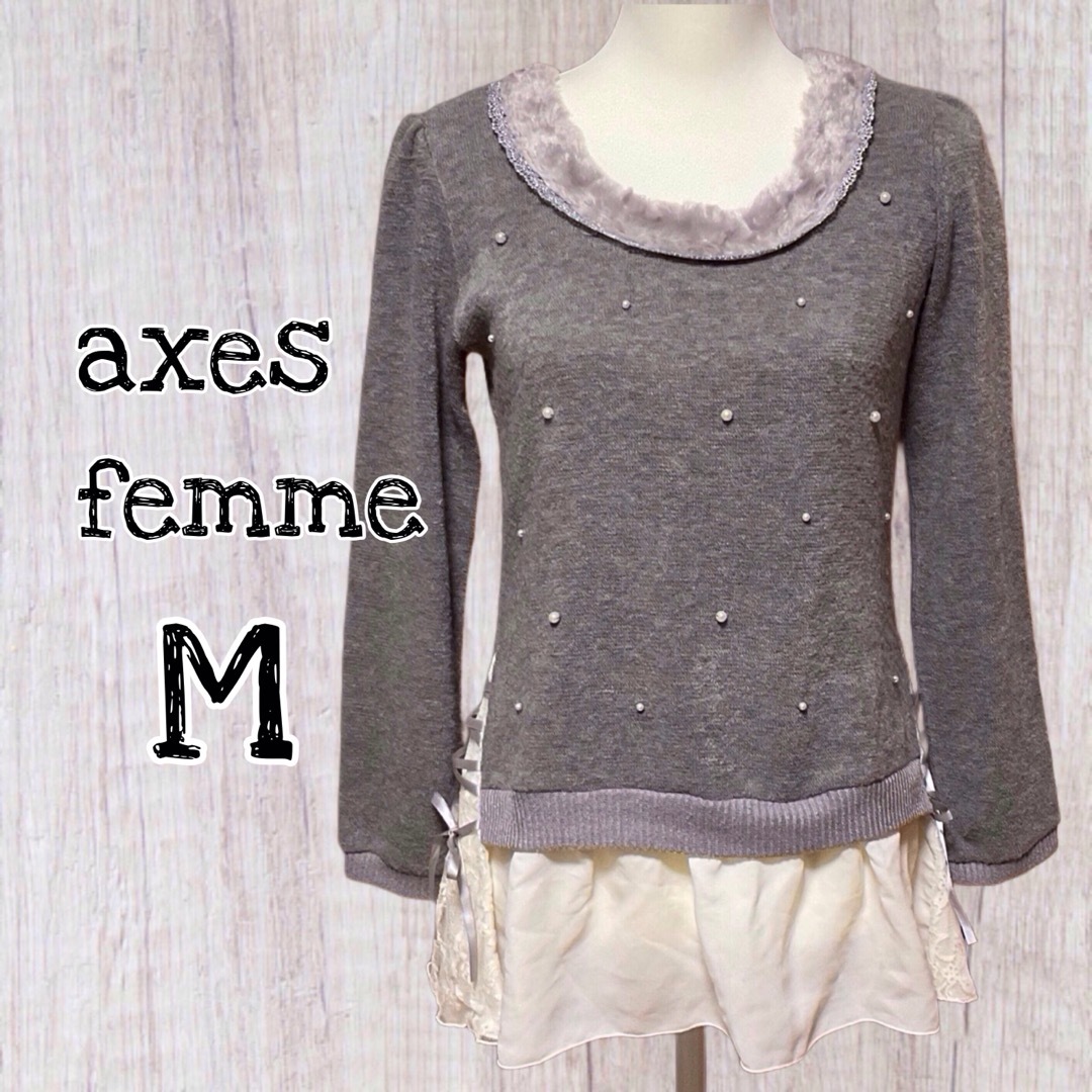 axes femme(アクシーズファム)のaxes femme トップス パール  重ね着風ニット Mサイズ/USED レディースのトップス(チュニック)の商品写真