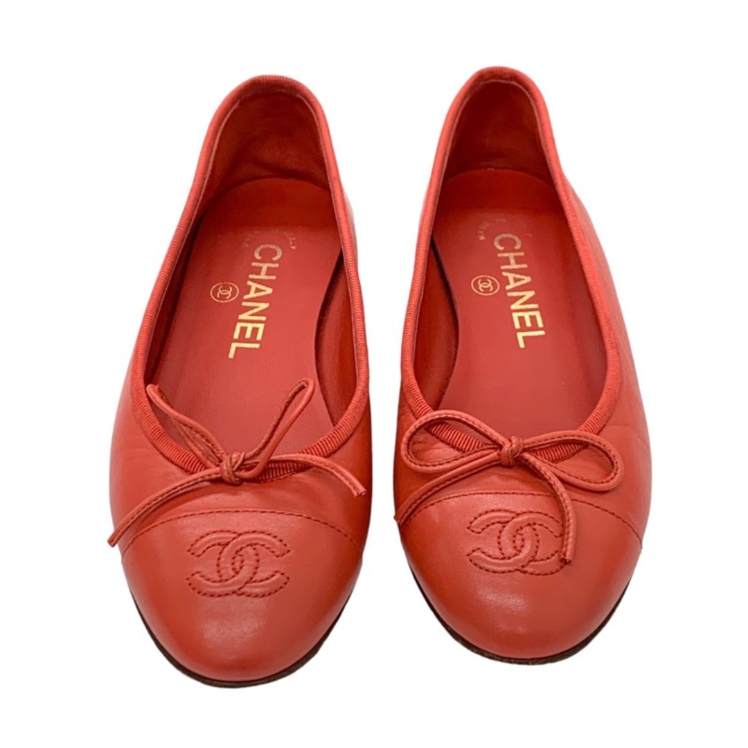 シャネル CHANEL フラットシューズ 靴 シューズ レザー レッド バレエ シャネル CHANEL フラットシューズ 靴 シューズ レザー レッド バレエ