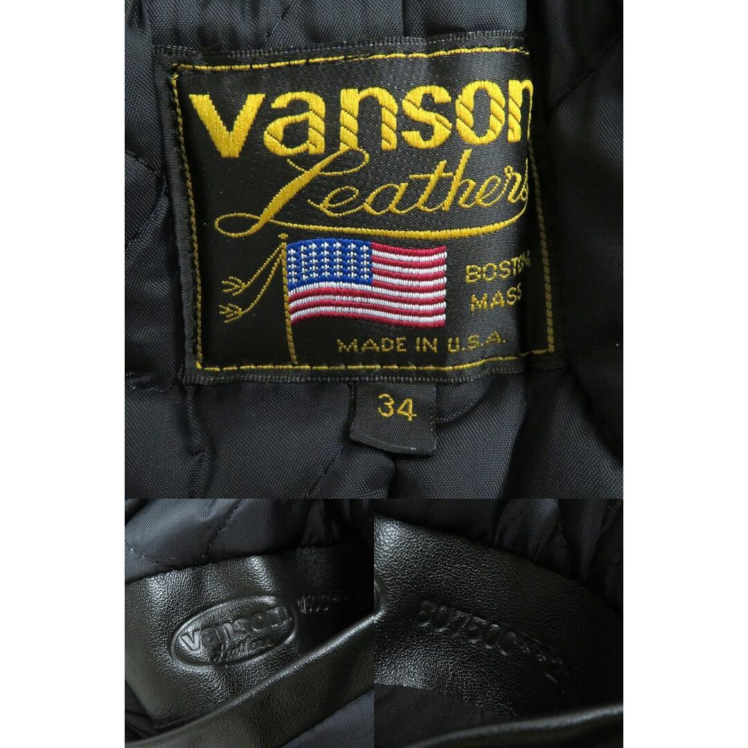 VANSON(バンソン)の極美品△VANSON バンソン ベルト付き ダブルライダースジャケット／レザージャケット メンズ ブラック×ゴールド金具 34 USA製 オススメ◎ メンズのジャケット/アウター(ライダースジャケット)の商品写真