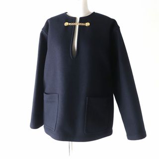 セリーヌ(celine)の極美品★セリーヌ 2V24C814E 馬車金具・チェーン付 サルキー オープンカラー シグネチャーコート ネイビー 38 伊製 ハンガー・ガーメント付(その他)