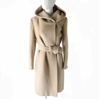 マックスマーラ(Max Mara)の極美品★白タグ 正規品 MaxMara マックスマーラ 10161263 フード・ベルト付 アルパカ混 ラップコート レディース ベージュ 36 イタリア製(その他)