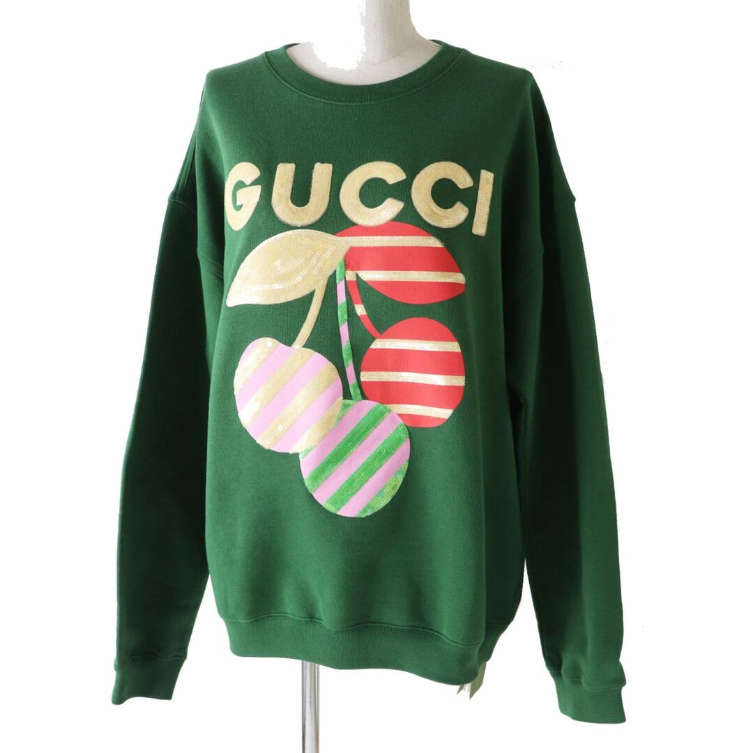 Gucci(グッチ)の未使用品◎伊製 23AW GUCCI グッチ 756354 レディース スパンコール コットン ジャージー スウェットシャツ／トレーナー グリーン M タグ付 レディースのトップス(トレーナー/スウェット)の商品写真