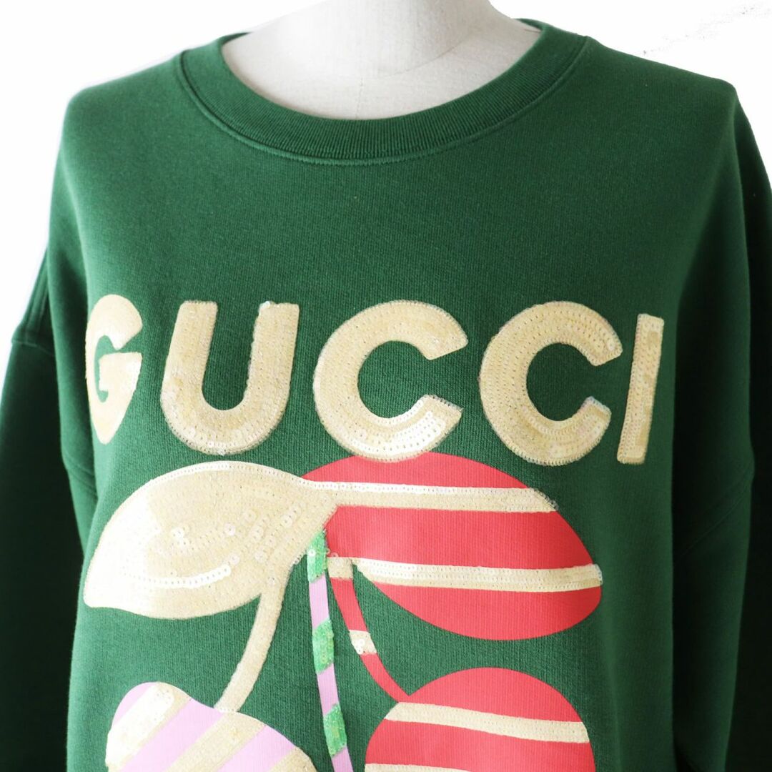 Gucci(グッチ)の未使用品◎伊製 23AW GUCCI グッチ 756354 レディース スパンコール コットン ジャージー スウェットシャツ／トレーナー グリーン M タグ付 レディースのトップス(トレーナー/スウェット)の商品写真