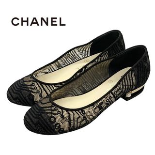 シャネル(CHANEL)のシャネル CHANEL フラットシューズ 靴 シューズ レース ブラック 黒 ゴールド バレエシューズ ココマーク パール(バレエシューズ)