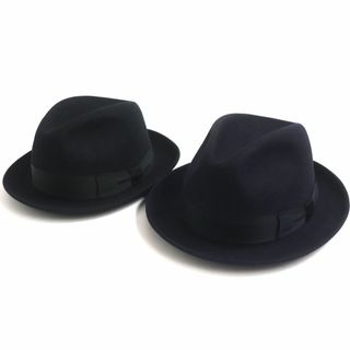 ダンヒル(Dunhill)の極美品▼dunhill ダンヒル ラビットヘア 裏地シルク100% 中折れ帽子/ハット 豪華2点セット ブラック/ネイビー M/58 伊製 メンズ 正規品(ハット)