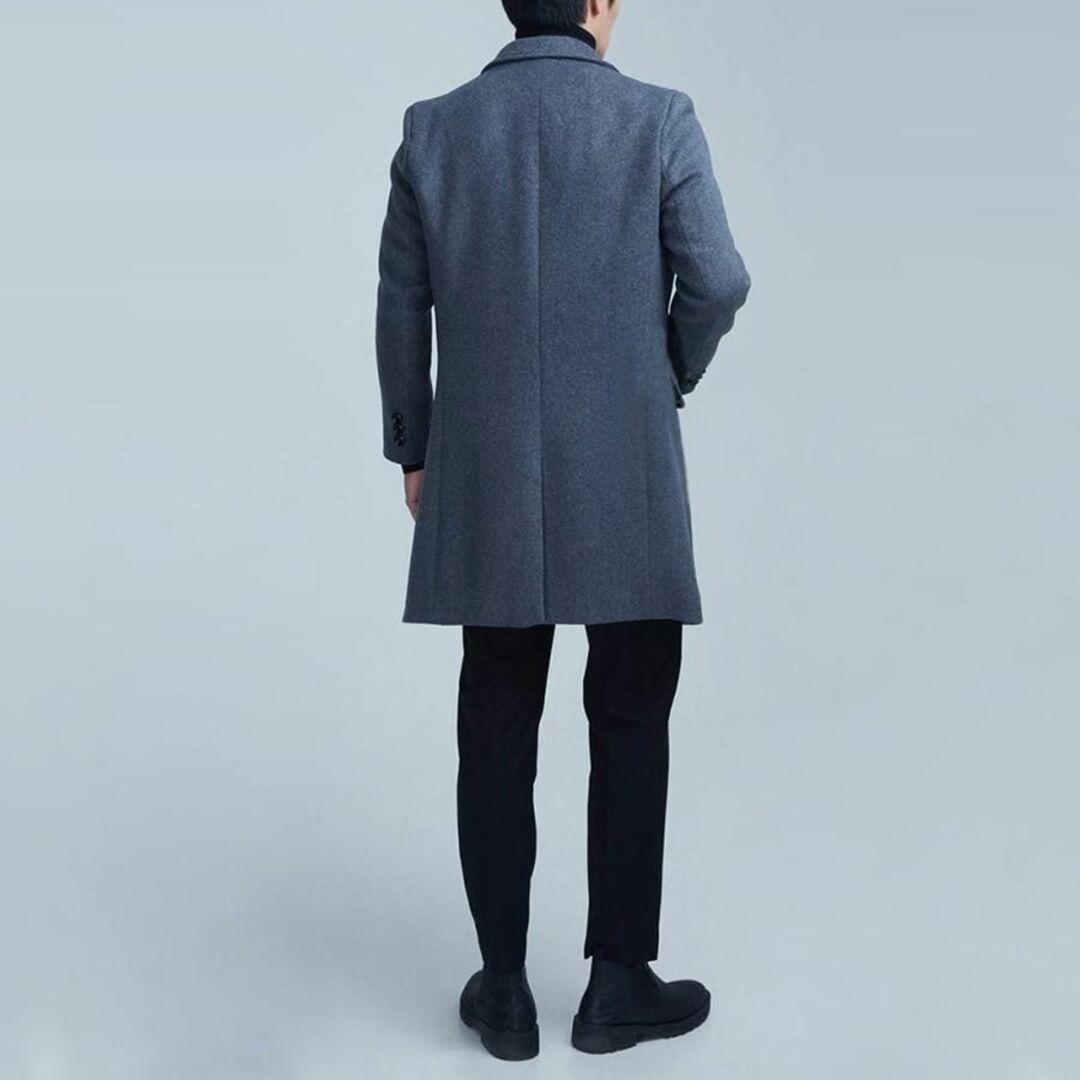 コート XLサイズ グレー メンズ ダブルブレストコート 冬ジャケット ロング丈 メンズのジャケット/アウター(チェスターコート)の商品写真